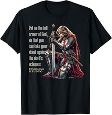 Templar Women Knight Christian Bible Verse Saying Graphic T-Shirt Black picture