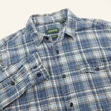 Orvis Men's Medium Washed Indigo Button Up Shirt Long Sleeve Active Fit Cotton picture