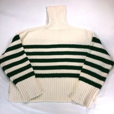 Madewell Striped Shaker Stitch Turtleneck Sweater Cream Green Small CKP490055060 picture