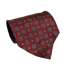 VTG Fabris Venezia Necktie Red Silk Medallion Geometric Made in Italy Mens OS picture