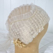 Vintage Rare 1920'S 30'S WEDDING JULIET CAP Lace Cloche VEIL Net Lace Millinery picture
