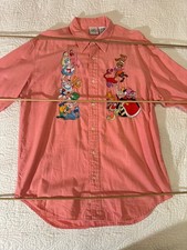 Vintage 90s Disney Store Alice In Wonderland Button Up Shirt Medium Pink picture