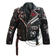 Men's Steampunk Patches Conical Studs, Brando Shoulder Epaulets Leather Jacket picture