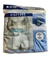 Stafford Men’s Woven Boxers 4 Pack Medium 32-34 100% Cotton French Blue NIP picture