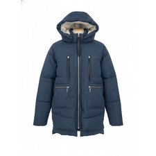 NWT OROLAY Down Puffer Coat Navy Blue 2XL Hooded Zip Front Sherpa Lined Pockets picture
