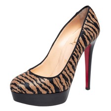 Christian Louboutin Two Tone Raffia Bianca Panama Tiger Weave Platform Pumps picture