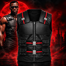 Mens Blade Trinity Wesley Snipes Cosplay Leather Vest Halloween Biker Costume picture