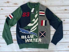 Nautica Intarsia '83 Blue Water Exclusive Sweater Navy Green Mens Medium New picture