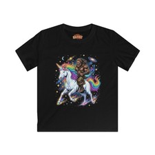 Bigfoot Riding Cosmic Rainbow Unicorn Kids T-Shirt picture