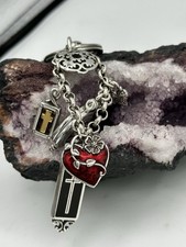 Brighton Multi Charm Keychain Clip Locket Cross Red Heart Floral Key Fob 4.5” picture