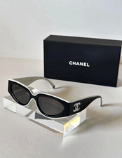 CHANEL Women’s Cat Eye Sunglasses Black Frame/Black Tinted Lenses Logo picture