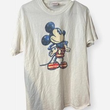 Disney Store Vintage Mickey Mouse Patriotic USA Flag Graphic T Shirt White M picture