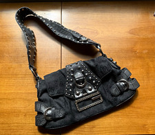 GUESS Black Logo Jacquard Shoulder Bag Studded Rhinestone Buckle, Strap picture