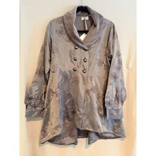Age of Love Nataya Velvet Trim Jacket XL Long Greige Lagenlook  Jacket NWT picture