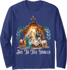 Nativity Christmas Birth of Jesus Joy to the World Long Sleeve T-Shirt picture