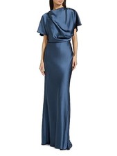 Amsale Navy French Blue Draped Satin Gown Size 2 $695 picture