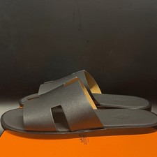 Hermes Izmir Sandal Men’s Size 42 / USA 9 H Leather Black Slides picture