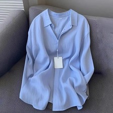Women's Linen Button Down Shirt Long Sleeve Loose Casual Summer Blouse Top picture