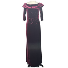 Rickie Freeman x Teri Jon Burgundy Maroon Velvet Gown Dress Sz 6 Off Shoulder picture