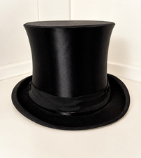 RARE Extra large Antique Collapsible Opera Top Hat Silk Collapsible Size 61  XXL picture
