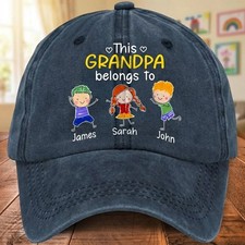 Personalized This Grandpa Belongs To Denim Hat Custom Grandkids Fathers Gift Dad picture