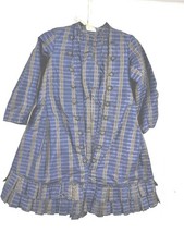 antique dress Victorian girl child blue silk plaid bustle chest 22 original 1890 picture