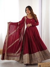 Ethnic Wear Maroon Chinon Silk Salwar Kameez with Dupatta For Women picture