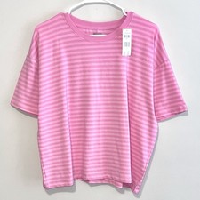 NWT Hollister Women's Striped Easy Crew Short Sleeve Tee Pink Size Large picture