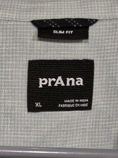 PRANA Shirt Men's XL Slim Fit Aqua & White Checks True Hemp Blend Short Sleeve picture