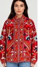 Red Floral Embroidered Jacket, Velvet Boho Coat, Vintage Style Women’s Jacket, C picture