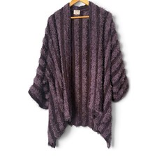 Vintage Zonda Nellis Purple Striped Eyelash Knit Oversized Kimono Jacket XL picture