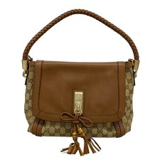 GUCCI Bella 282301 Beige Dark Brown Jacquard Leather Handbag picture