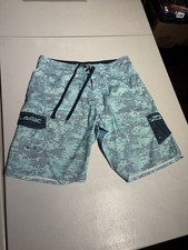 PELAGIC Shorts Men's 32 Board Trunks Ambush Camo Print  Blue Fish Swim Polyester picture