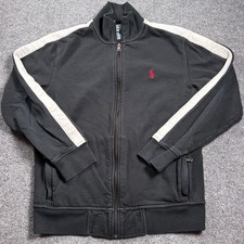 VTG Polo Ralph Lauren Track Jacket Mens Medium Black White Stripe Red Pony picture