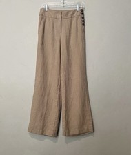 Talbots Greenwich Pants Womens 2 Beige Linen Wide Leg Career Resort Casual picture