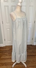 Vintage Delicates Sleepwear Blue Cottagecore Ruffle Nightgown Lace Bodice Small picture