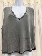 We The Free  Cropped V-Neck Sleeveless T-Shirt  Relaxed 100% Cotton Gray  M picture