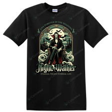 Vampire Night Walker Halloween Gothic T Shirt Bats Castle Horror Artwork Tee picture