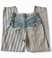 Vintage 90s I Love Zanadi Striped Raw Hem Patchwork Denim Jeans Size xs/S Rare picture