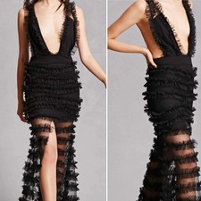 NEW NWT Kiki Riki Black Ruffle Tulle Maxi Dress Medium Party Cocktail Sexy Hot picture