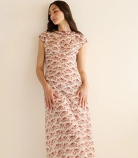 New women RAPHAELA vintage floral print round neck short sleeved MAXI dress silm picture