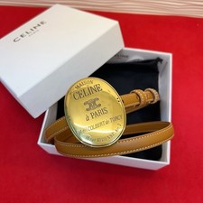 Celin*e Womens 13mm/0.51in Khaki Leather Belt picture