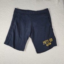 VTG Fruit of the Loom Sweat Shorts Men Size M Navy Blue Phys-Ed Graphic Raw Hem picture