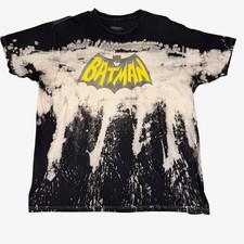 Batman DC Comics Men’s Black White Bleach Splatter Graphic Retro T-Shirt Tie Dye picture