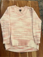 Talbots Striped V-Neck Sweater in Pink & Cream Size Medium picture