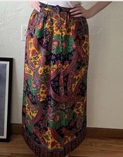 Vintage 1960's Loungewear JCPenney Multi Color Mod Floral Print Maxi Skirt picture