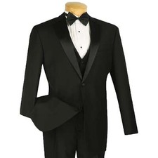 BIG & TALL Men's Black 4pc Tuxedo w/ Sateen Lapel, Trim, Adj Waist & Bow Tie NWT picture
