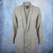 Tahari Pure Luxe 100% Cashmere Long Cardigan Sweater Gray Shawl Collar Large picture