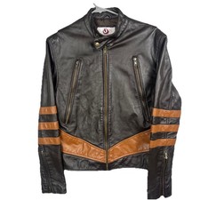 Vtg Ultimo Leather Jacket Women’s Small Biker Motorcycle Brown Fashions Striped picture