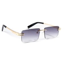 Men's Purple Tint Rimless Vintage Gold Frame Retro Hip Hop Rectangle Sunglasses picture